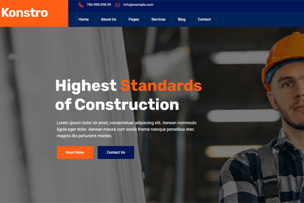 蓝橘色建筑公司项目工程公司网站模板